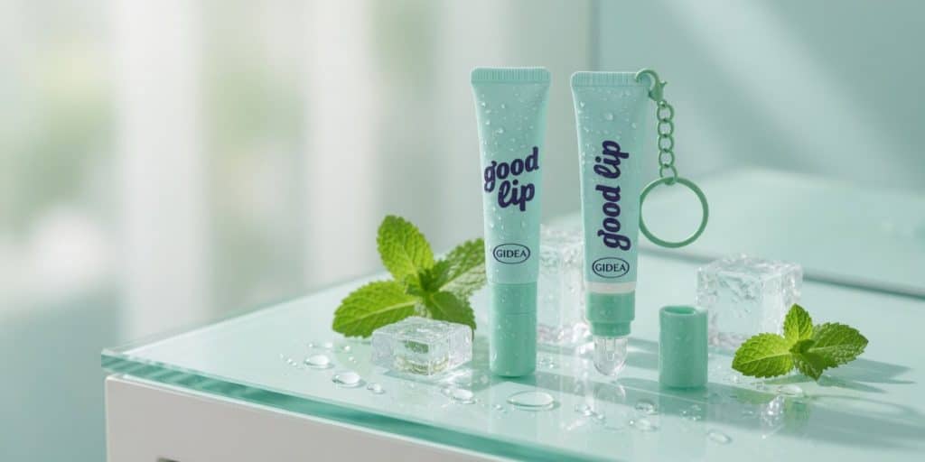 custom mint green keychain lip gloss tubes with silicone applicator6